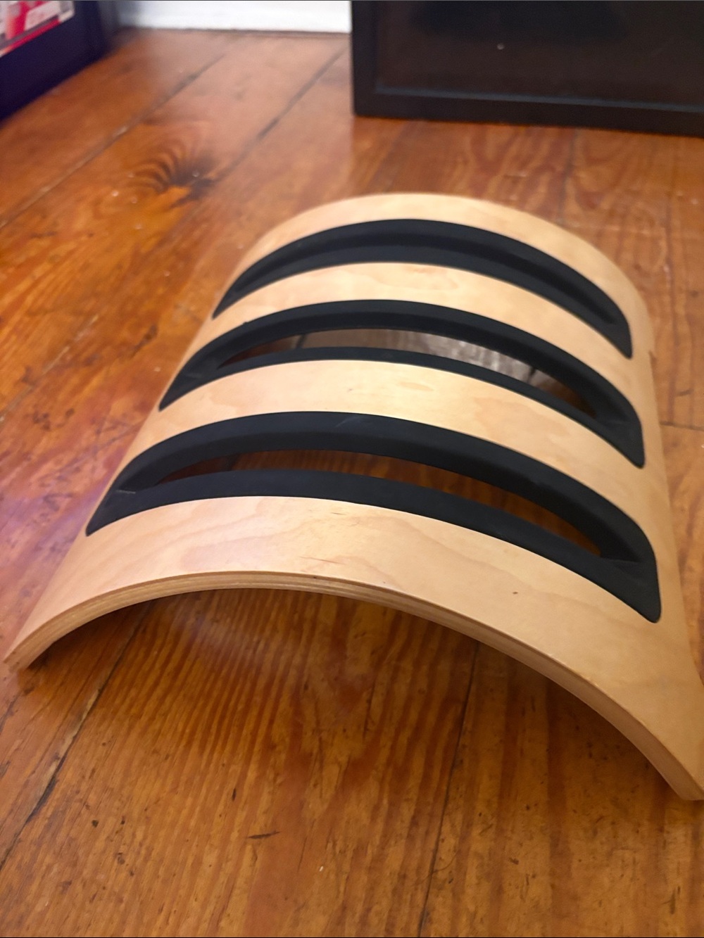 Wooden Arch Laptop Holder with Black Grip Strips